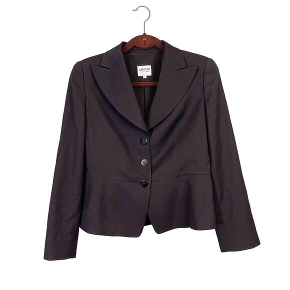 Armani Collezioni Women's Black Wool TwillPeplum Italian Blazer Jacket Size 8